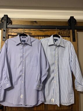 Paul Fredrick Men’s Blue and Light Blue Dress Shirts - Pair